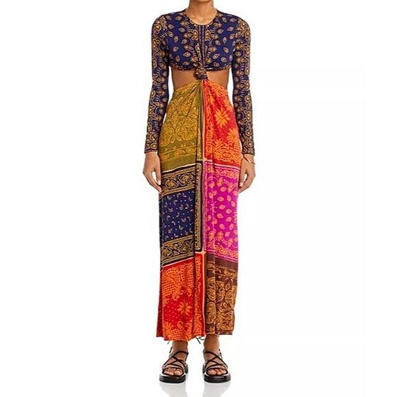 FARM‎ Rio Bandana Dream Cut Out Crop Top Long Paisley Print Maxi Dress
